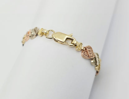 14K Tri Tone Gold Heart Shaped Link Baby Bracelet
