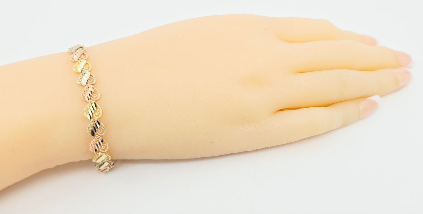 14K Tri Tone Gold Heart Shaped Link Baby Bracelet