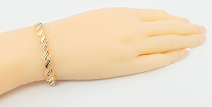 14K Tri Tone Gold Heart Shaped Link Baby Bracelet