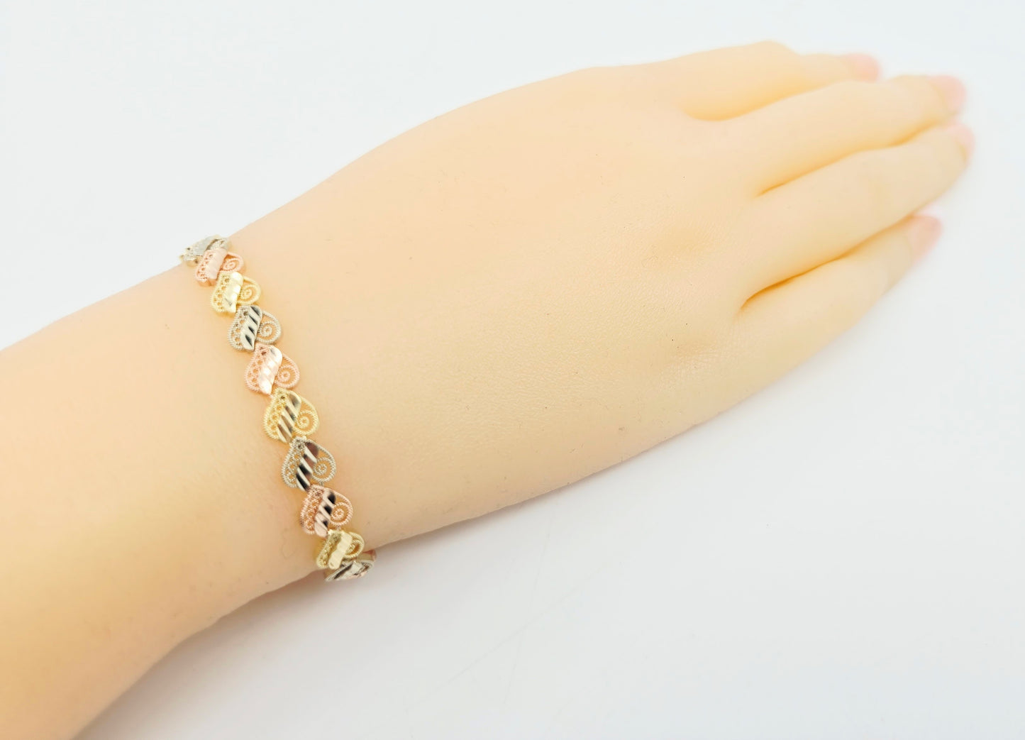 14K Tri Tone Gold Heart Shaped Link Baby Bracelet
