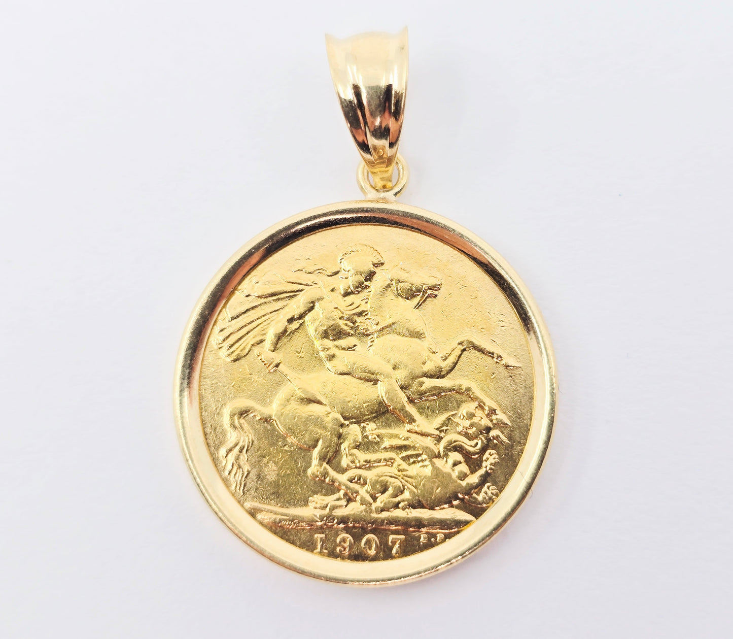 1907 United Kingdom Gold Sovereign Coin London King Edward VII Charm Pendant