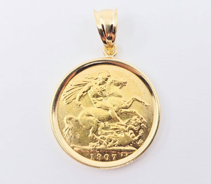 1907 United Kingdom Gold Sovereign Coin London King Edward VII Charm Pendant