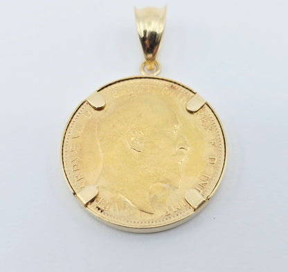 1907 United Kingdom Gold Sovereign Coin London King Edward VII Charm Pendant