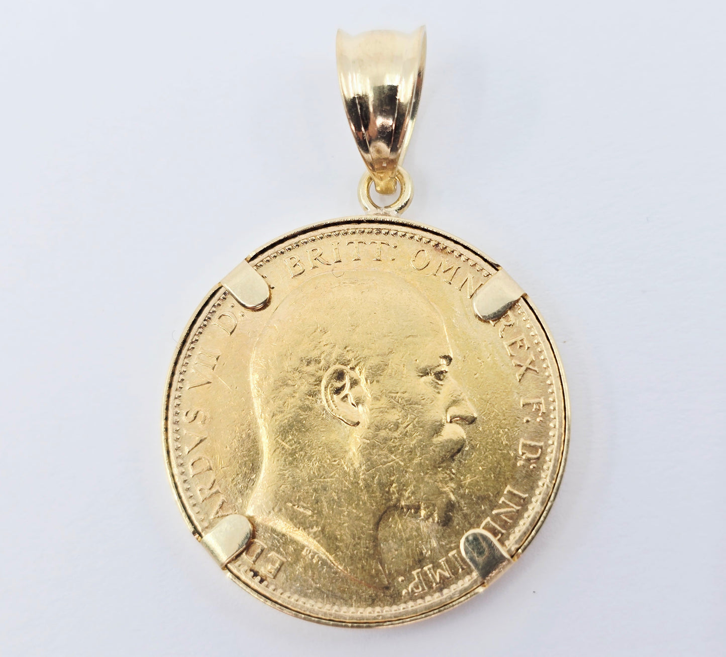 1907 United Kingdom Gold Sovereign Coin London King Edward VII Charm Pendant