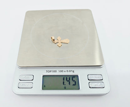 14K Rose Gold Diamond Cut Religious Cross Charm Pendant