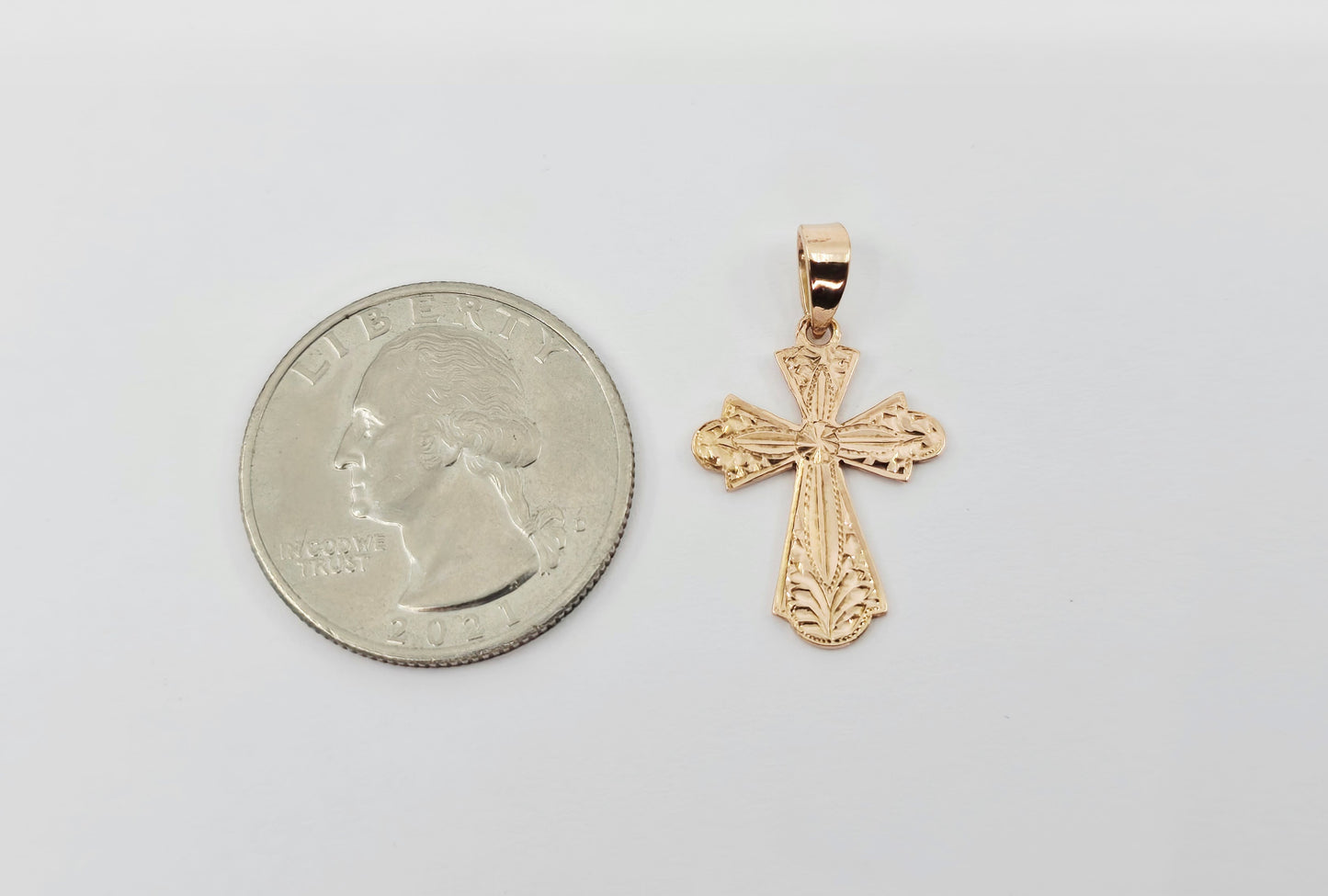 14K Rose Gold Diamond Cut Religious Cross Charm Pendant
