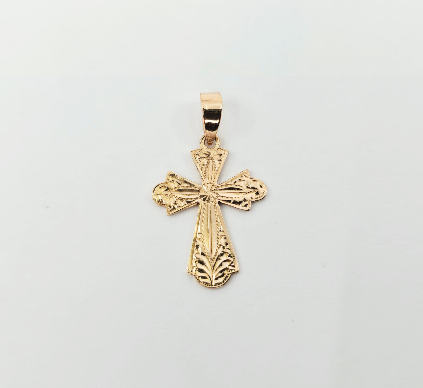 14K Rose Gold Diamond Cut Religious Cross Charm Pendant