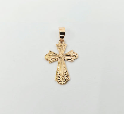 14K Rose Gold Diamond Cut Religious Cross Charm Pendant