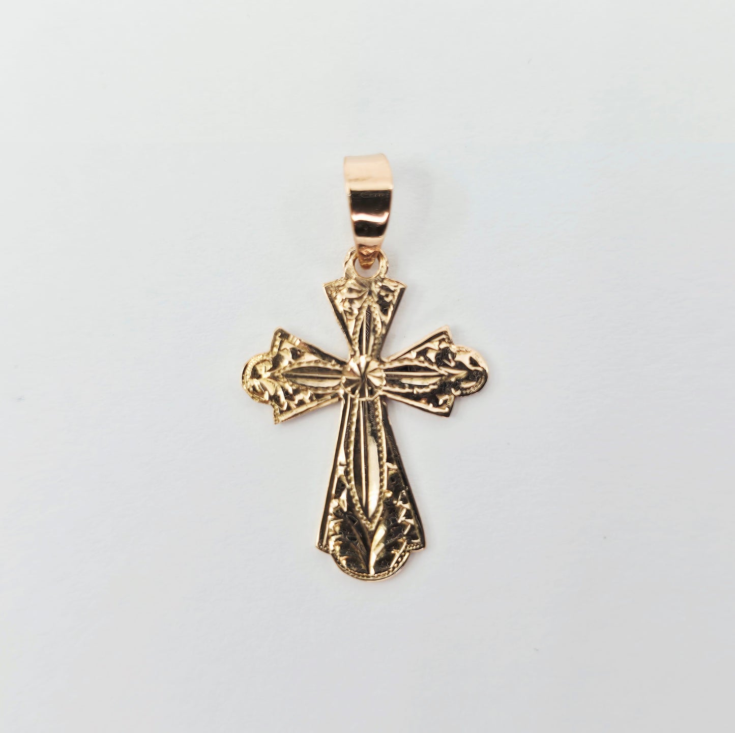 14K Rose Gold Diamond Cut Religious Cross Charm Pendant