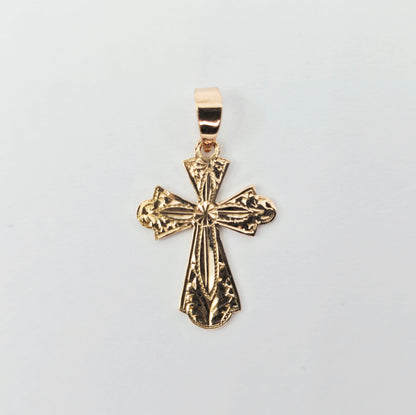 14K Rose Gold Diamond Cut Religious Cross Charm Pendant