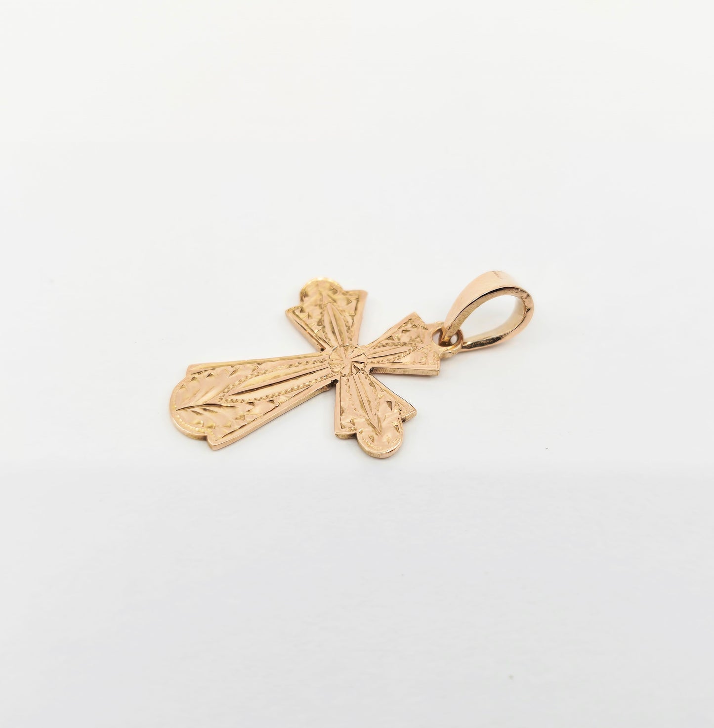 14K Rose Gold Diamond Cut Religious Cross Charm Pendant