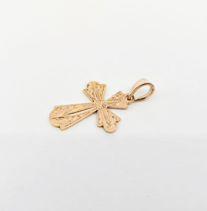 14K Rose Gold Diamond Cut Religious Cross Charm Pendant