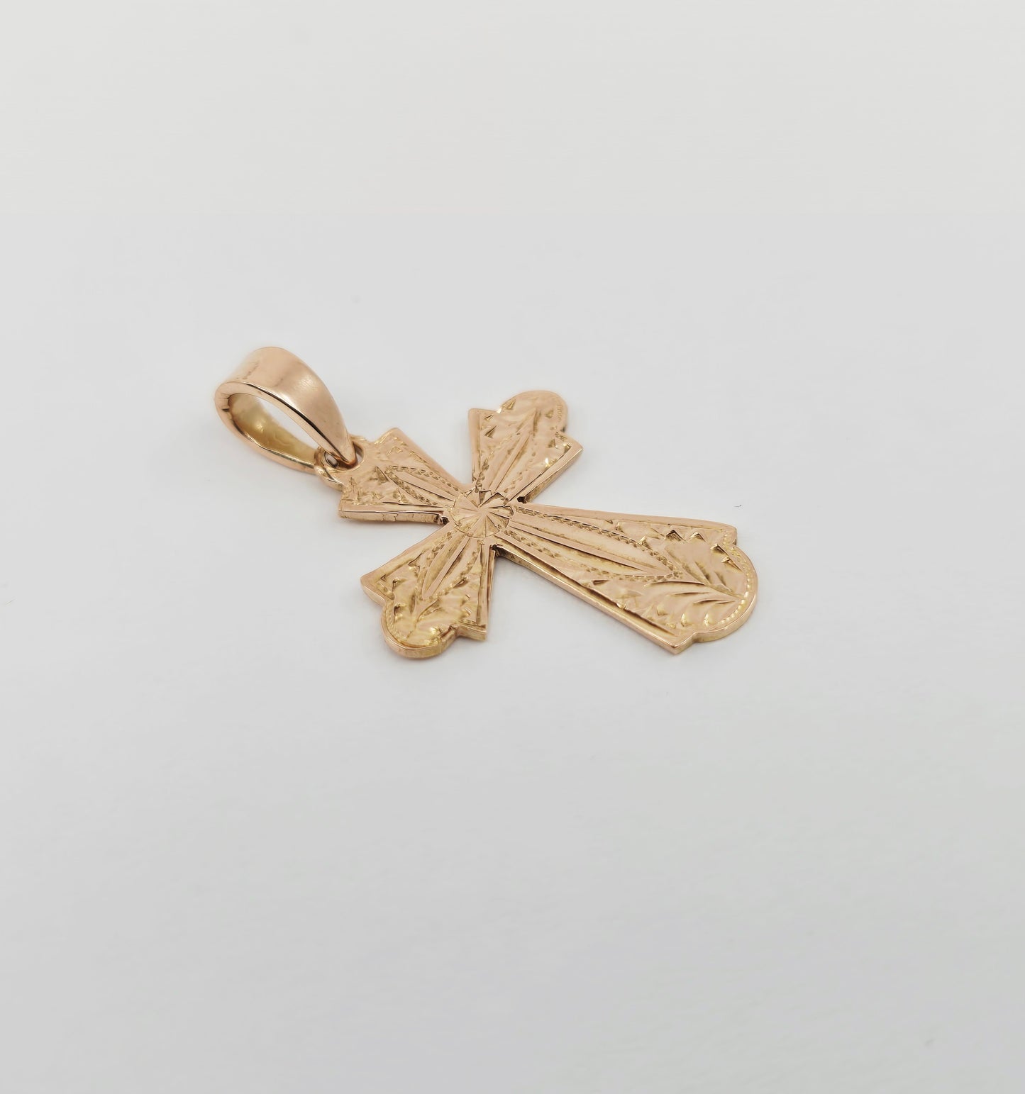 14K Rose Gold Diamond Cut Religious Cross Charm Pendant