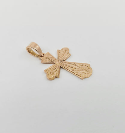 14K Rose Gold Diamond Cut Religious Cross Charm Pendant