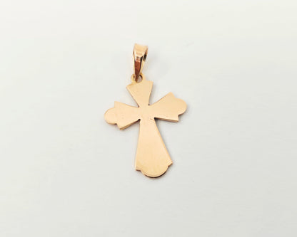 14K Rose Gold Diamond Cut Religious Cross Charm Pendant