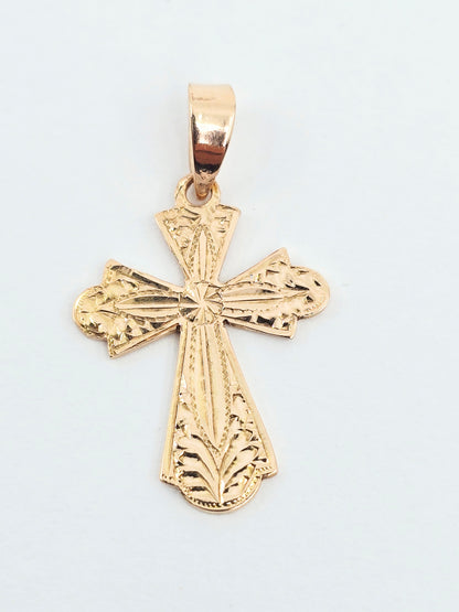 14K Rose Gold Diamond Cut Religious Cross Charm Pendant