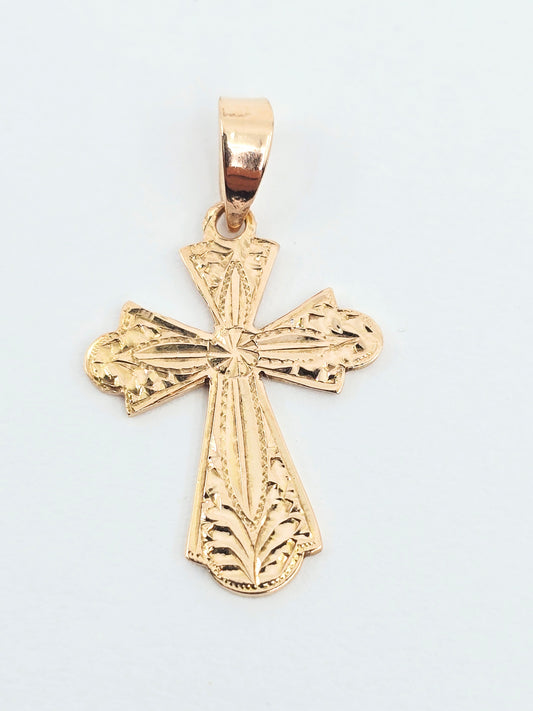 14K Rose Gold Diamond Cut Religious Cross Charm Pendant