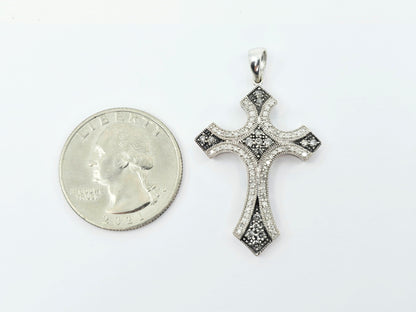 Solid 925 Sterling Silver Religious Diamond Cross Charm Pendant