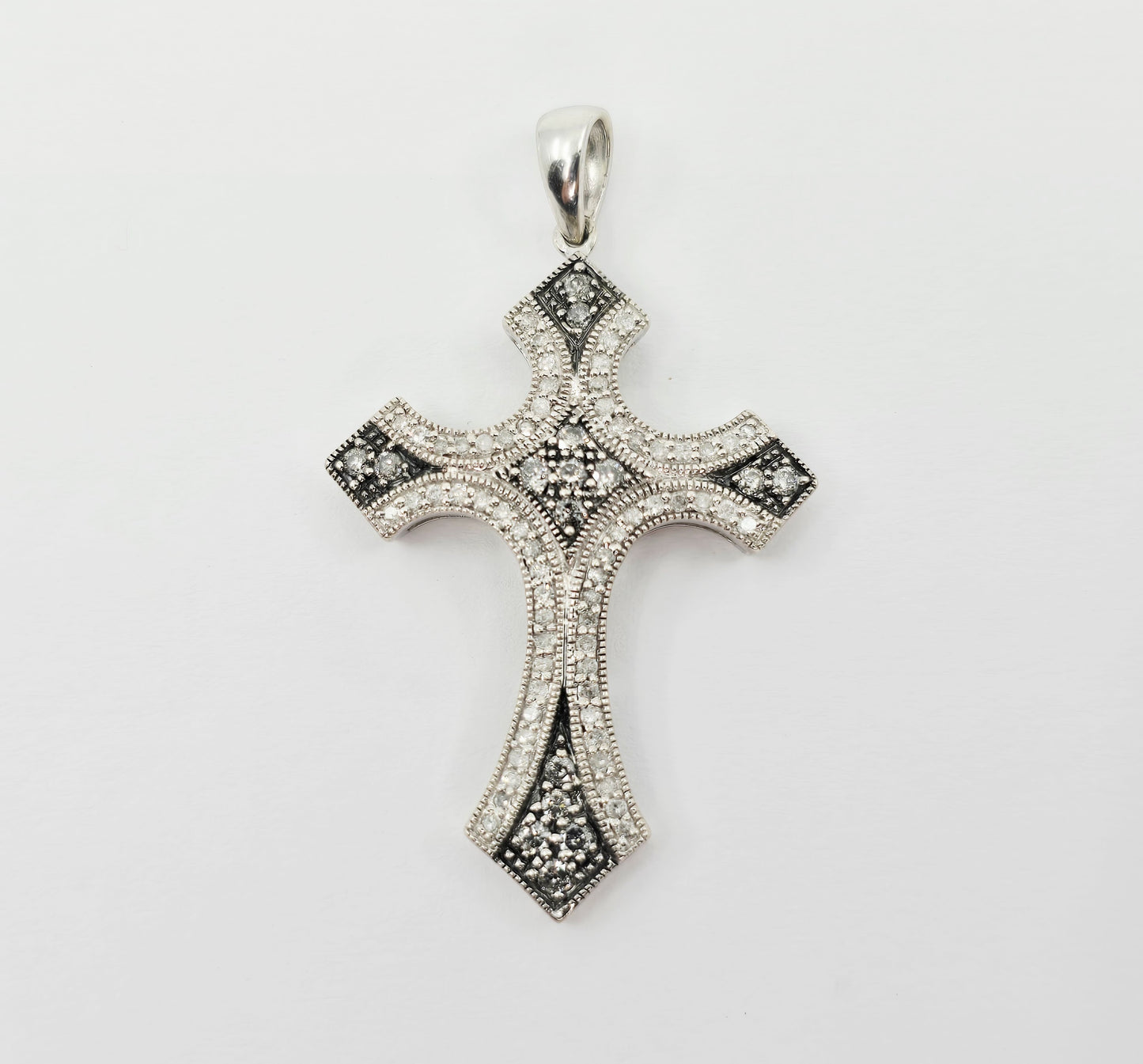 Solid 925 Sterling Silver Religious Diamond Cross Charm Pendant