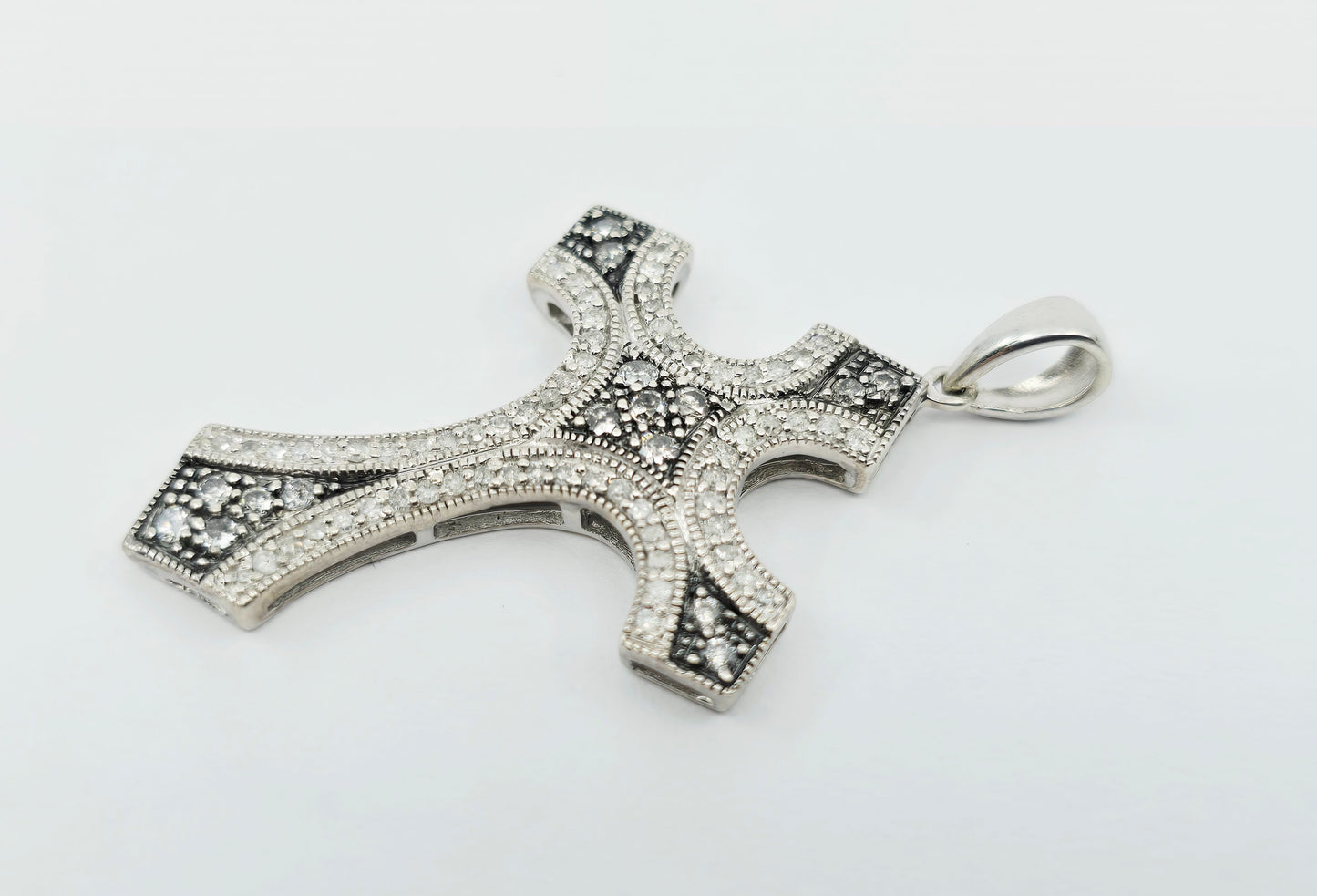 Solid 925 Sterling Silver Religious Diamond Cross Charm Pendant