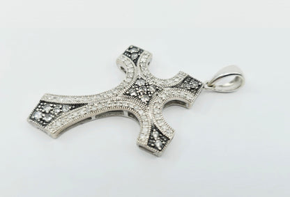 Solid 925 Sterling Silver Religious Diamond Cross Charm Pendant
