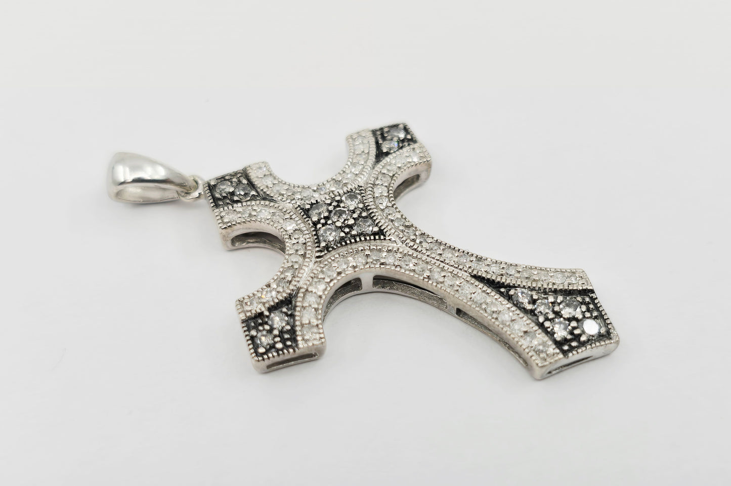 Solid 925 Sterling Silver Religious Diamond Cross Charm Pendant