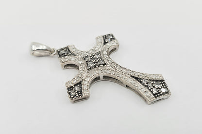 Solid 925 Sterling Silver Religious Diamond Cross Charm Pendant