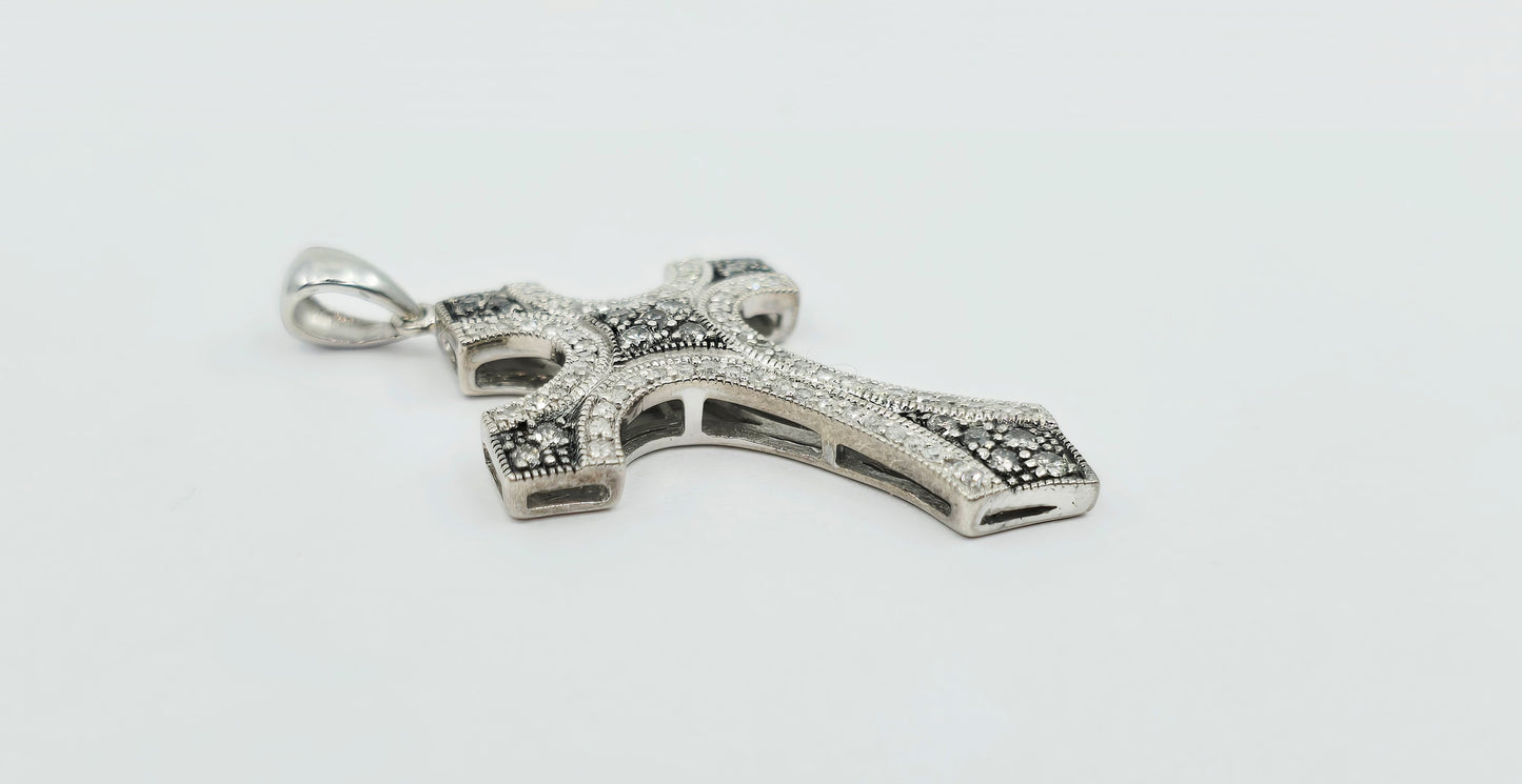 Solid 925 Sterling Silver Religious Diamond Cross Charm Pendant
