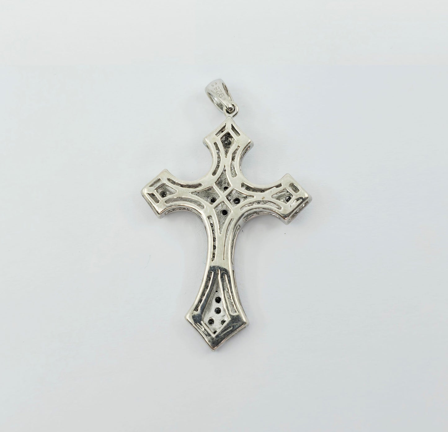 Solid 925 Sterling Silver Religious Diamond Cross Charm Pendant