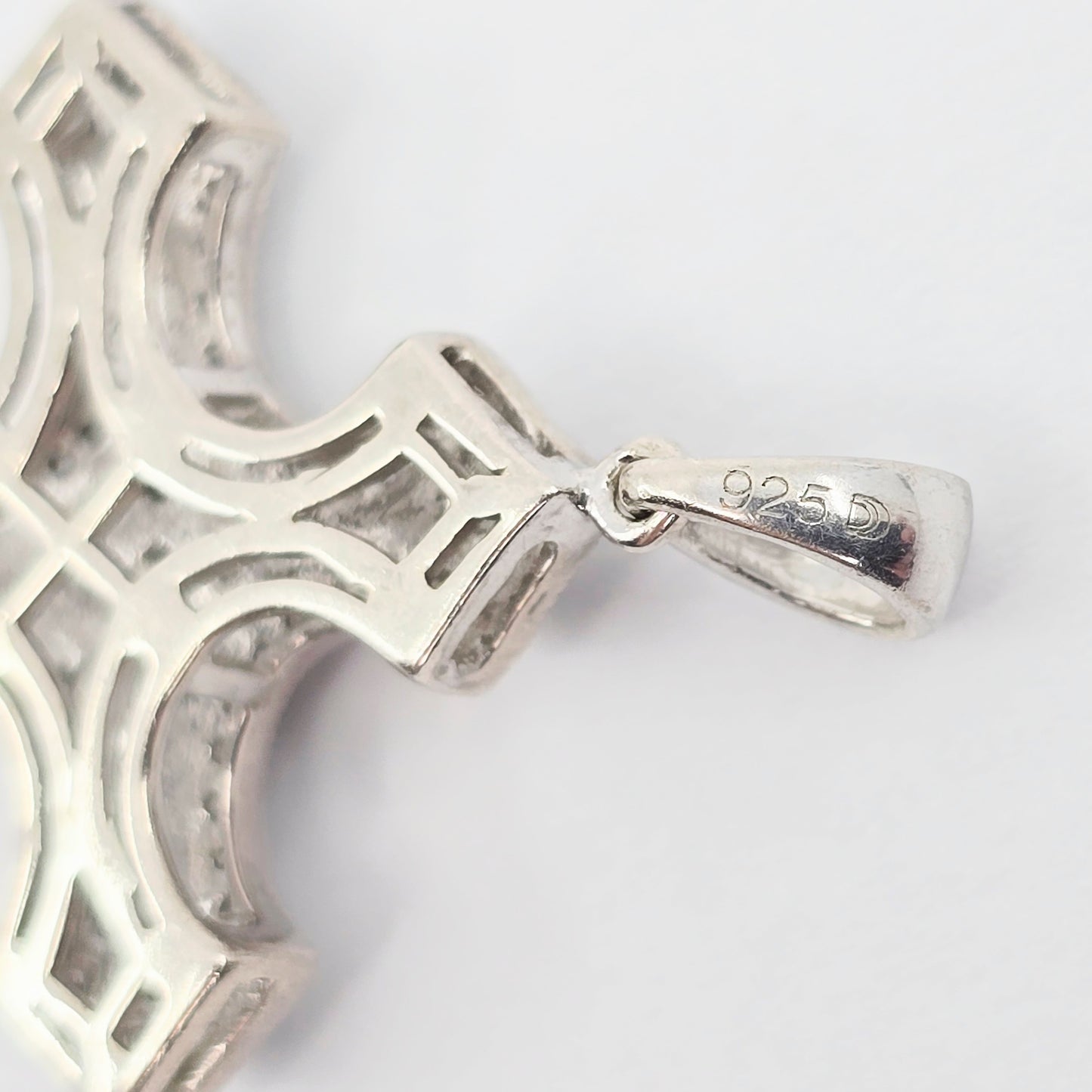 Solid 925 Sterling Silver Religious Diamond Cross Charm Pendant