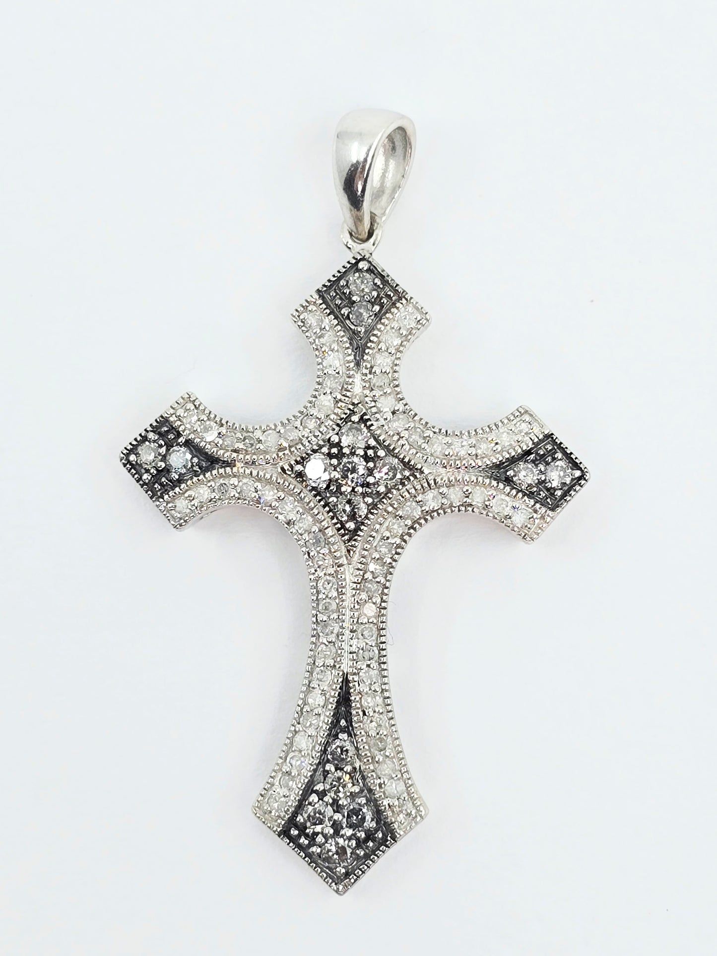 Solid 925 Sterling Silver Religious Diamond Cross Charm Pendant