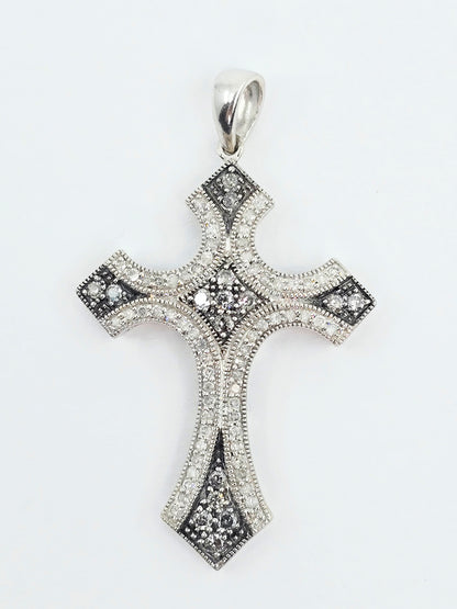 Solid 925 Sterling Silver Religious Diamond Cross Charm Pendant