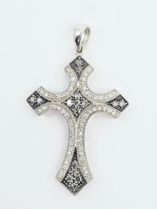 Solid 925 Sterling Silver Religious Diamond Cross Charm Pendant