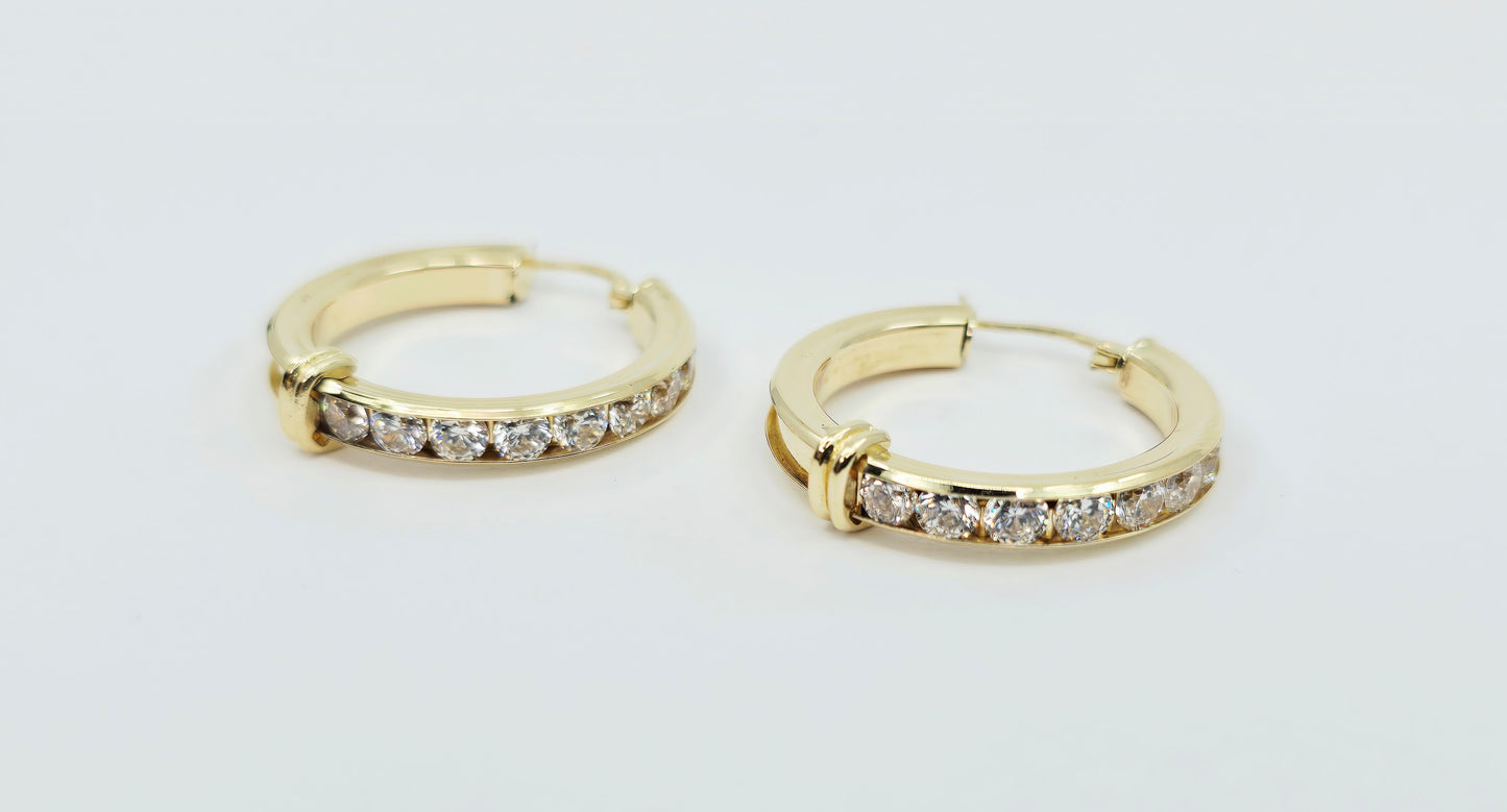 Medium 14K Yellow Gold Hinged Hoop CZ Earrings