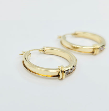 Medium 14K Yellow Gold Hinged Hoop CZ Earrings