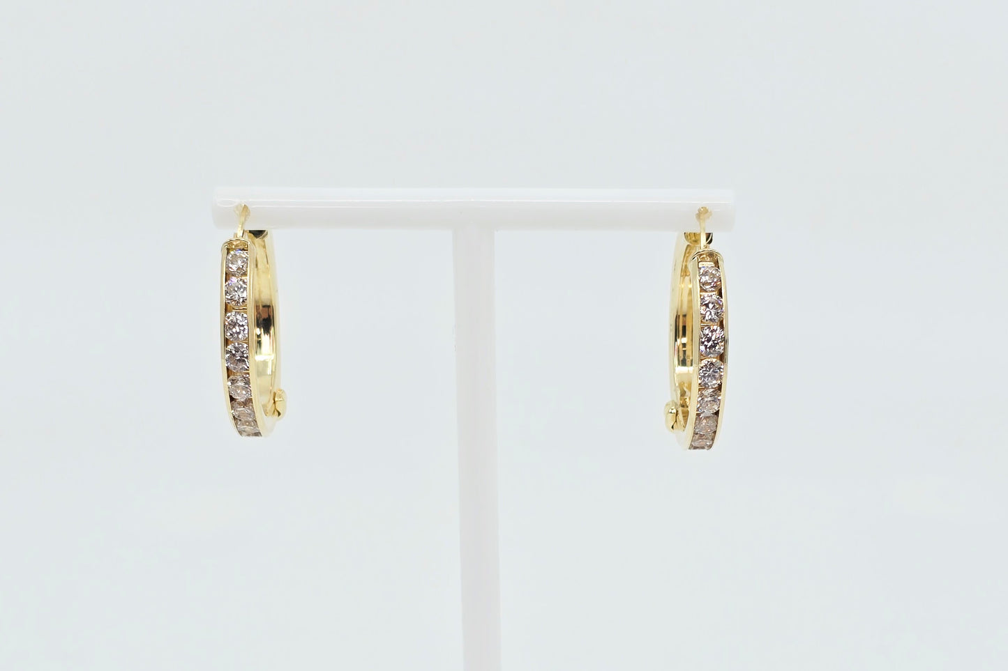Medium 14K Yellow Gold Hinged Hoop CZ Earrings