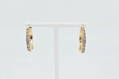 Medium 14K Yellow Gold Hinged Hoop CZ Earrings