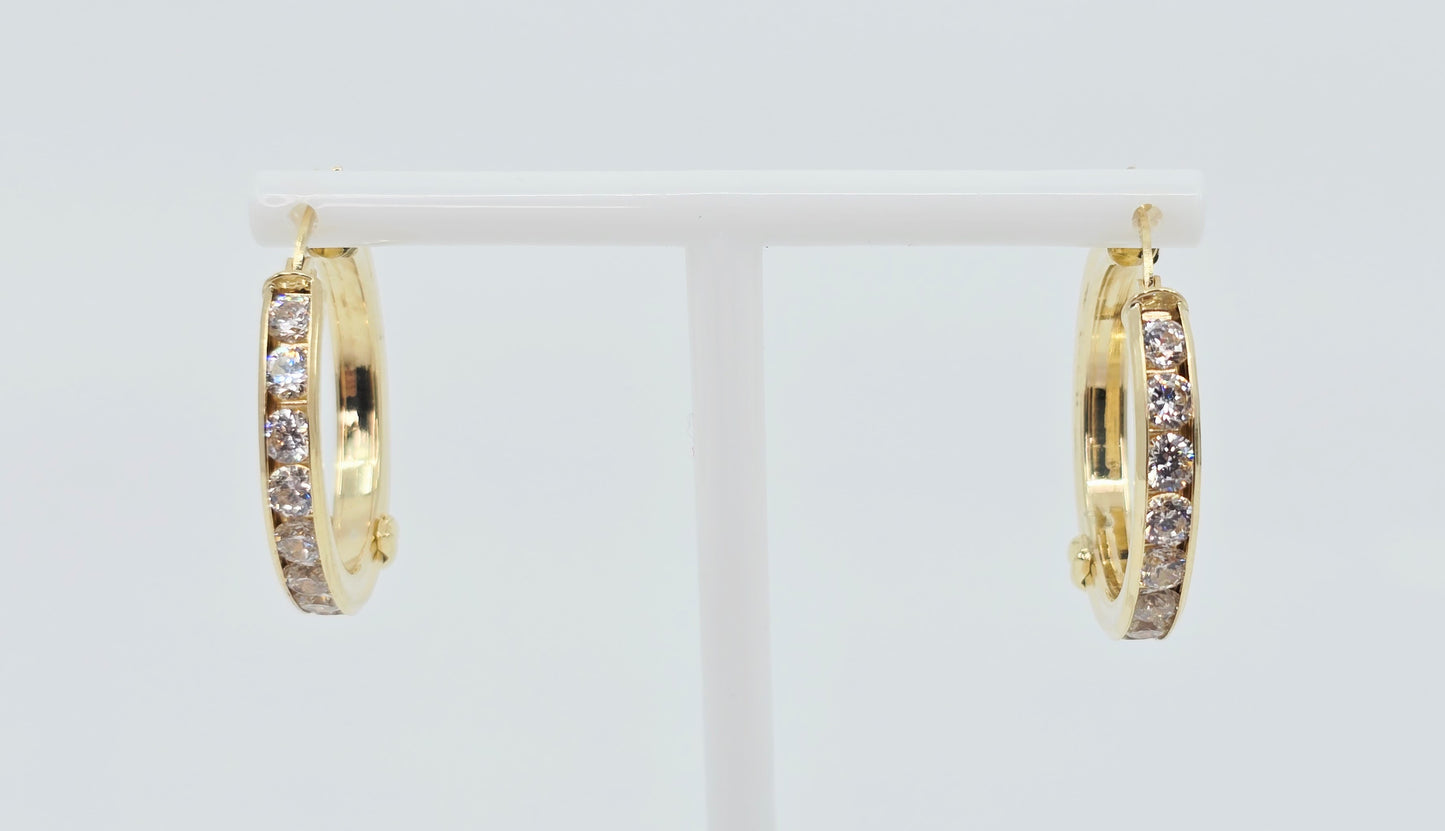 Medium 14K Yellow Gold Hinged Hoop CZ Earrings