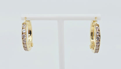 Medium 14K Yellow Gold Hinged Hoop CZ Earrings