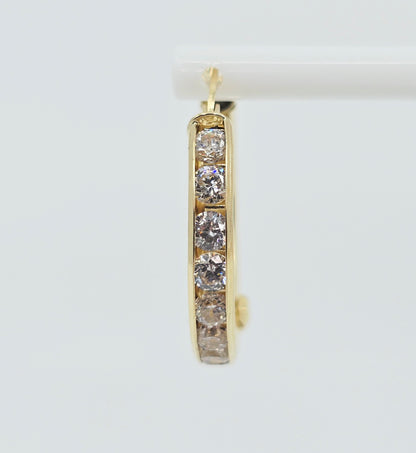 Medium 14K Yellow Gold Hinged Hoop CZ Earrings