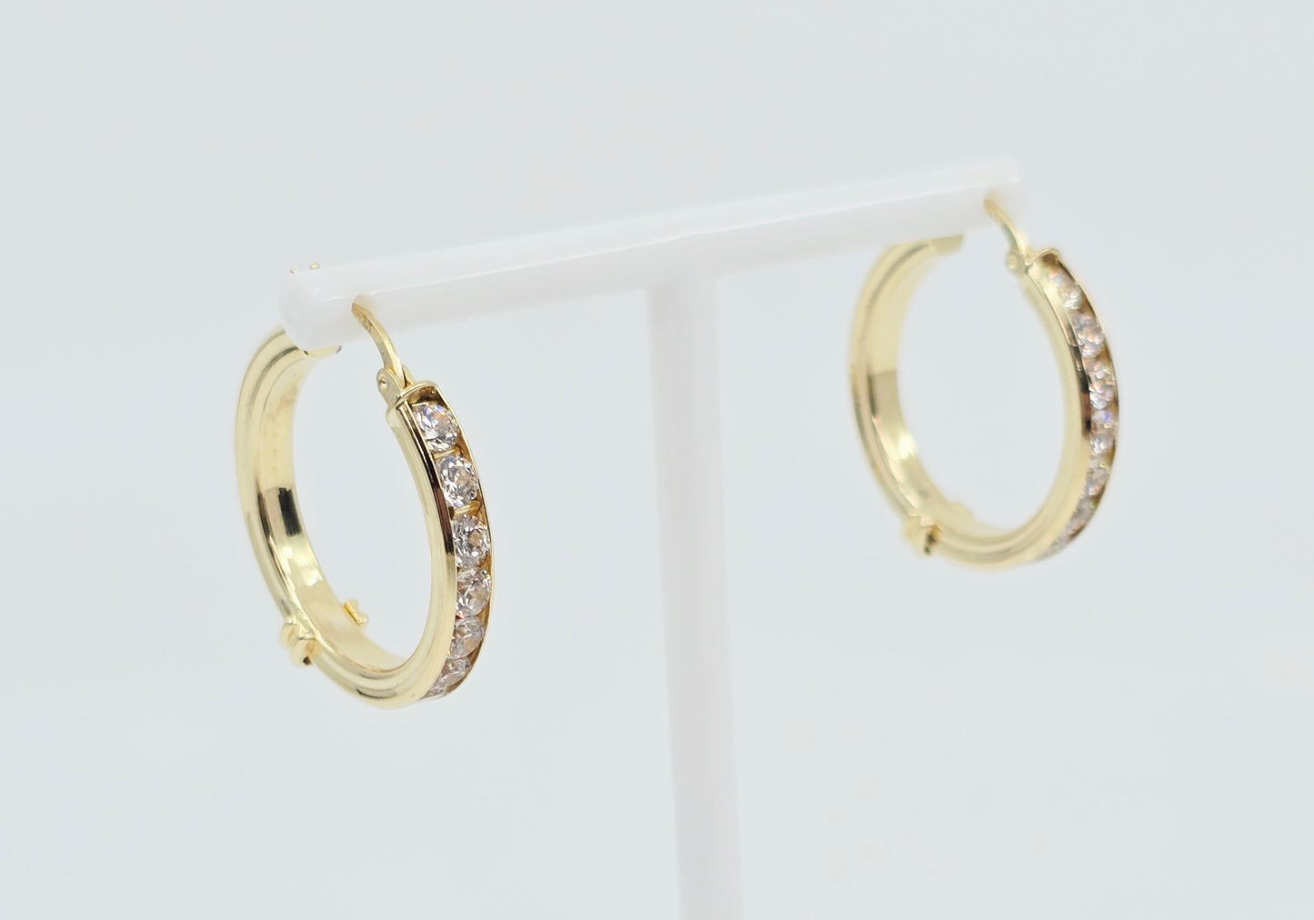 Medium 14K Yellow Gold Hinged Hoop CZ Earrings