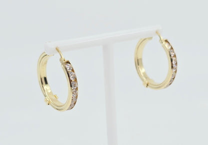 Medium 14K Yellow Gold Hinged Hoop CZ Earrings