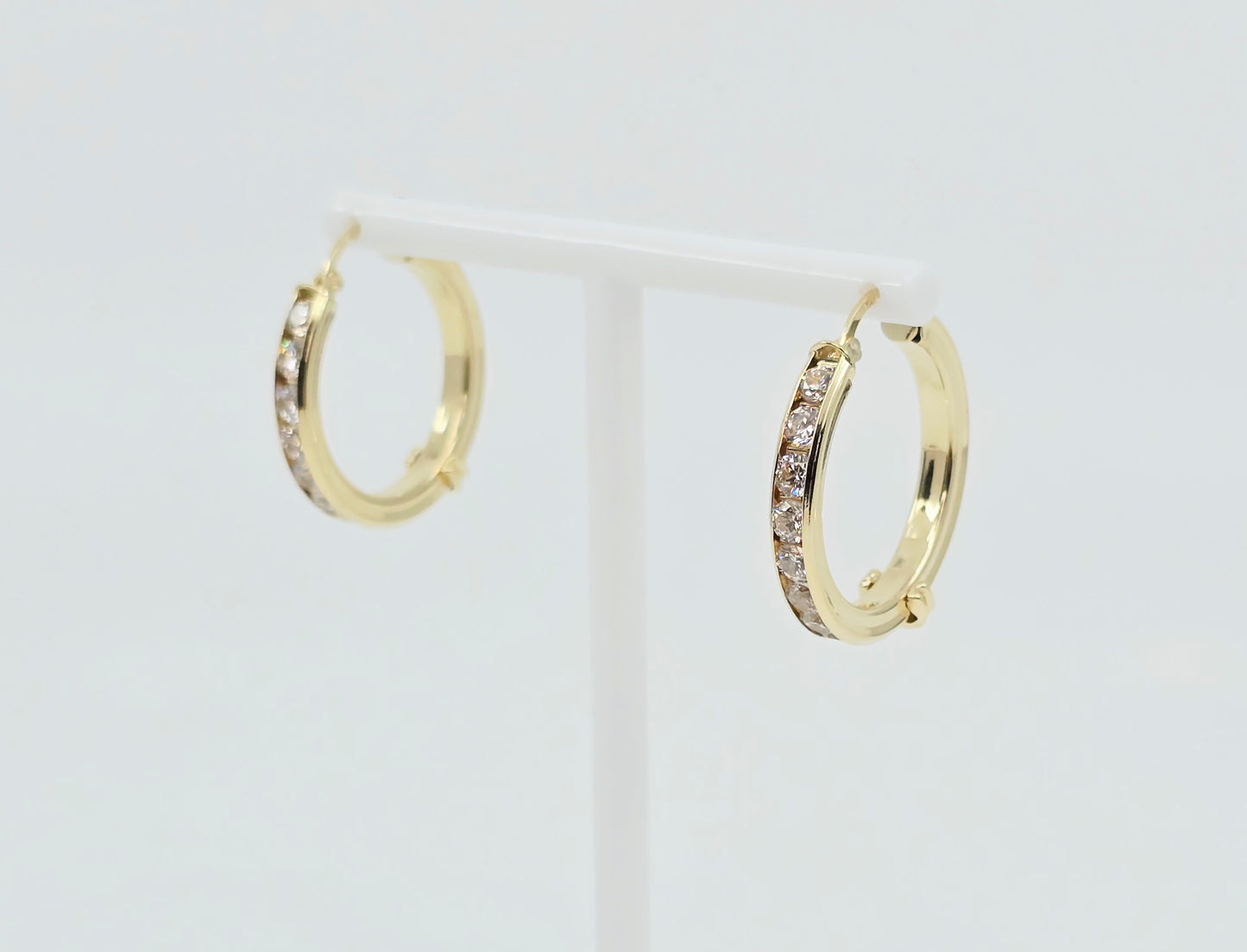 Medium 14K Yellow Gold Hinged Hoop CZ Earrings