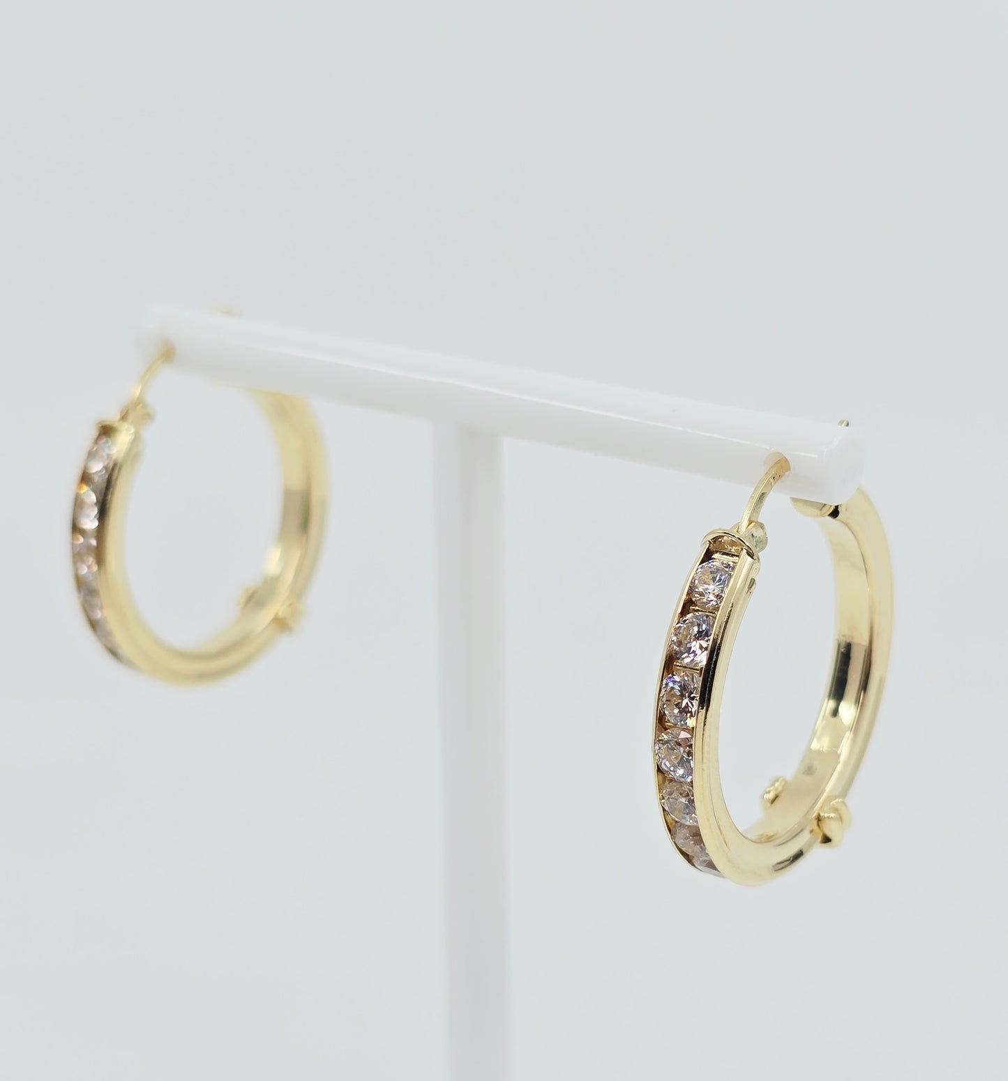 Medium 14K Yellow Gold Hinged Hoop CZ Earrings