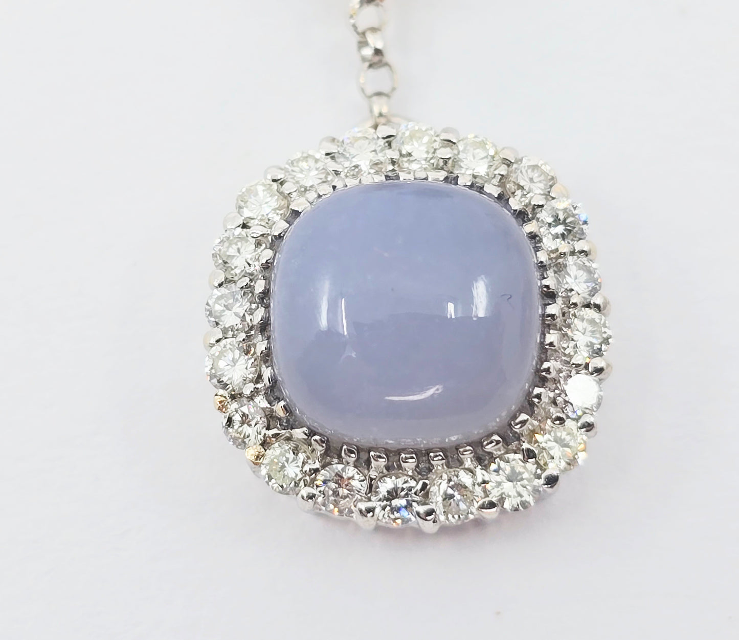 18K White Gold Drop Dangle Blue Chalcedony, Diamond & Pearl Stud Earrings