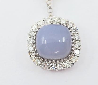 18K White Gold Drop Dangle Blue Chalcedony, Diamond & Pearl Stud Earrings