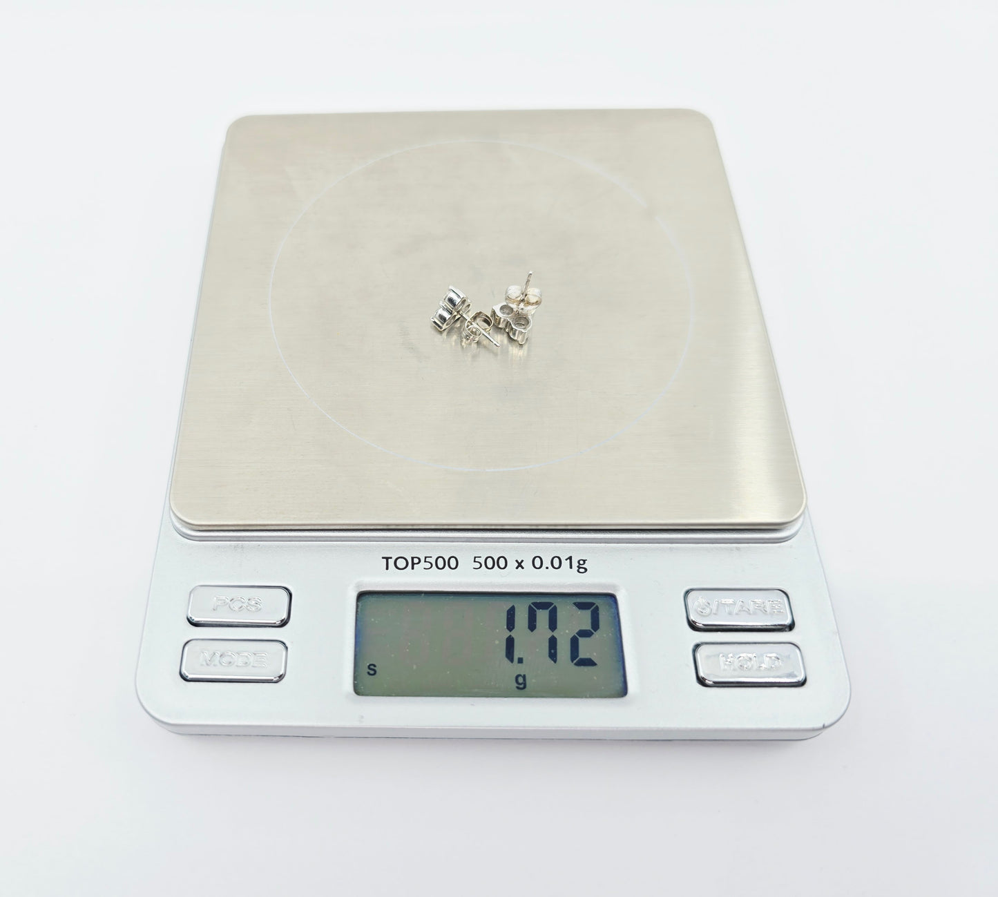 14K White Gold Three Stone Cluster Diamond Stud Earrings