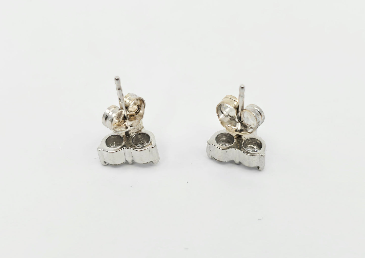 14K White Gold Three Stone Cluster Diamond Stud Earrings