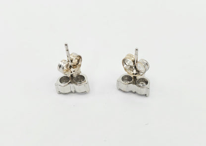 14K White Gold Three Stone Cluster Diamond Stud Earrings