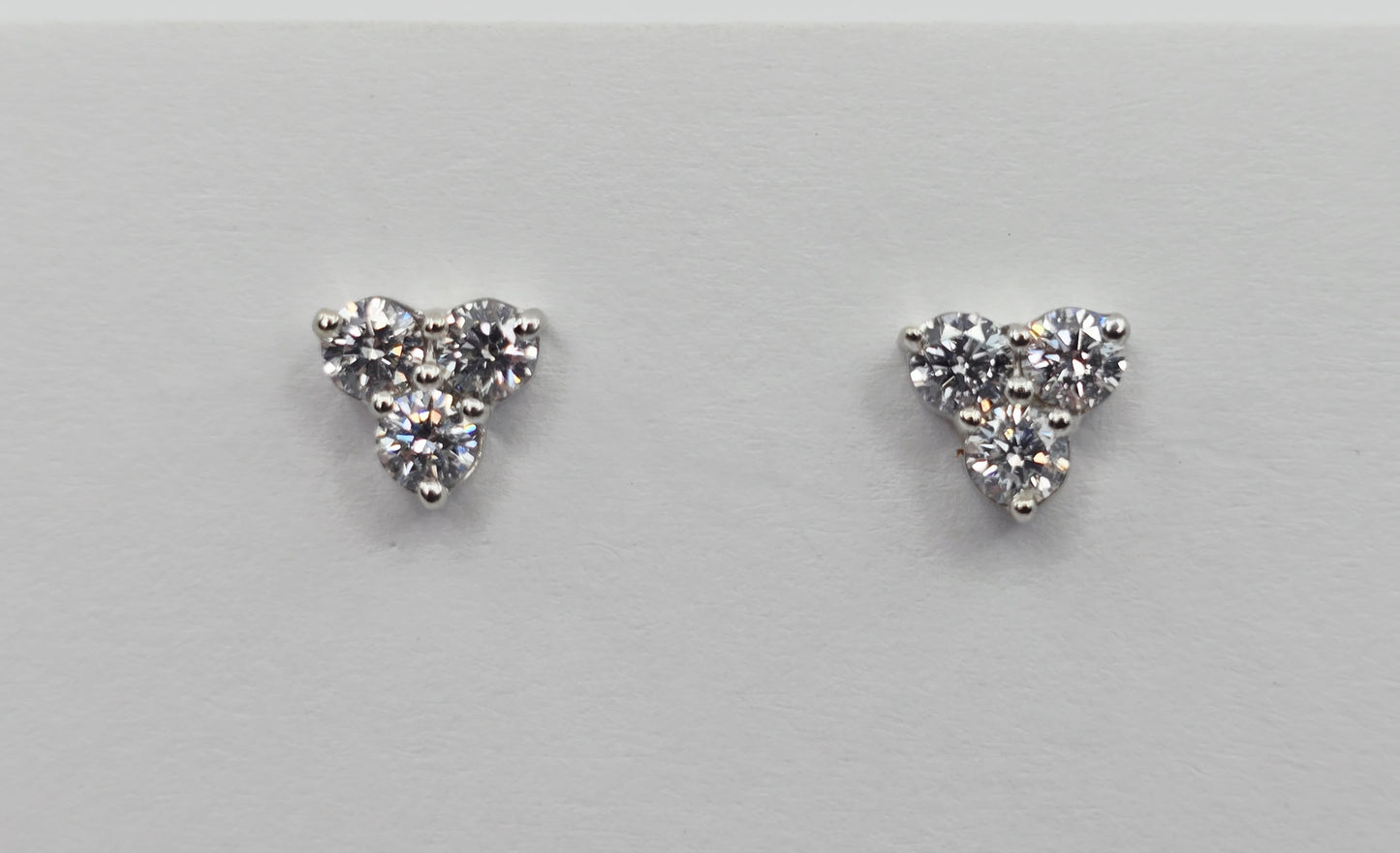 14K White Gold Three Stone Cluster Diamond Stud Earrings